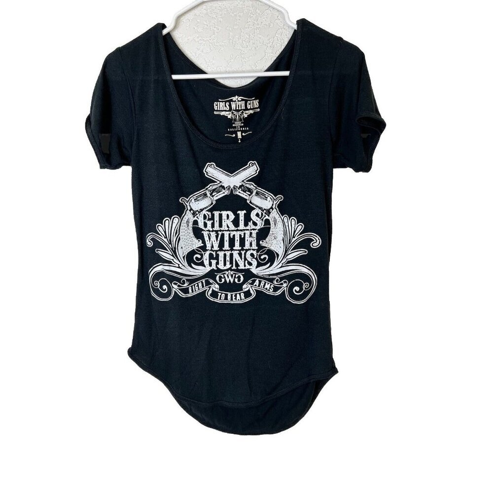 Girls With Guns Top Rhinestone GWG Tee Shirt Size Medium Crossed Pistols W